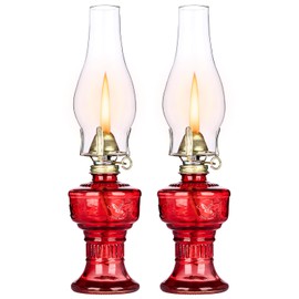 2 Pcs Chamber Oil Lamps for Indoor Vintage Kerosene Lamp Rustic Hurricane Kerosene Lantern with Adjustable Fire Wick Lighting Oil Lantern for Tabletop Decor and Emergency Lighting, 13'' High (Red)