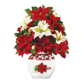 Pop up Christmas Paper 3D Poinsettia Bouquet Flower Popup Greeting Card with Note Card & Envelopecolor: Red, CARD SIZE: 29*24.2cm