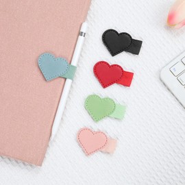 LIYAZHIL 5 PCS Pen Loop Holder,Heart Self-Adhesive Pencil Holder PU Leather Pencil Elastic Loop Designed for Notebooks, Journals, Calendars,Teacher Supplies