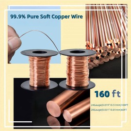 Wlzll 99.9% Pure Copper Wire Set | 20 Gauge (0.81mm) 18.3m & 24 Gauge (0.51mm) 30.5m | Non-Insulated High Conductivity Copper Wire for Electrical, DIY, Jewelry, Gardening |