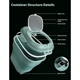 Viretec Cereal Rice Storage Containers, 20 to 50Lbs Collapsible Dry Food Dispenser Bins with Airtight Flip Lid Rolling Wheel, Kitchen Pantry to Store Sugar Flour, Dog Pet Cat Food Holder Container