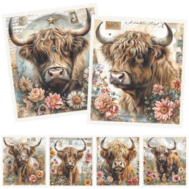 Deorfuy Highland Cow Swedish Dishcloths for Kitchen 6PCS Floral Highland Cow Swedish Cloths for Washing Dishes Reusable Flower Animals Themed Washable Cotton Kitchen Towels for Home Supplies