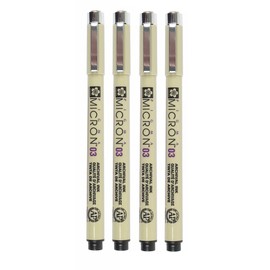 Sakura Pigma Micron 03 Black Pen 0.35mm Line Width Pack of 4 (03)