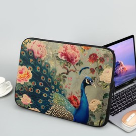 Bivxisrvo Peacocks Rose Print Computer Bag for Women 17 Inch Fashion Shockproof Laptop Case Bag Large Capacity Computer Covers Bags for Outdoor
