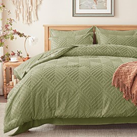 Zzlpp Full Comforter Set 7 pieces, Olive Green Tufted Bed in a Bag with Comforter and Sheets, All Season Boho Bedding Sets with 1 Comforter, 2 Pillow Shams, 2 Pillowcases, 1 Flat Sheet, 1 Fitted Sheet