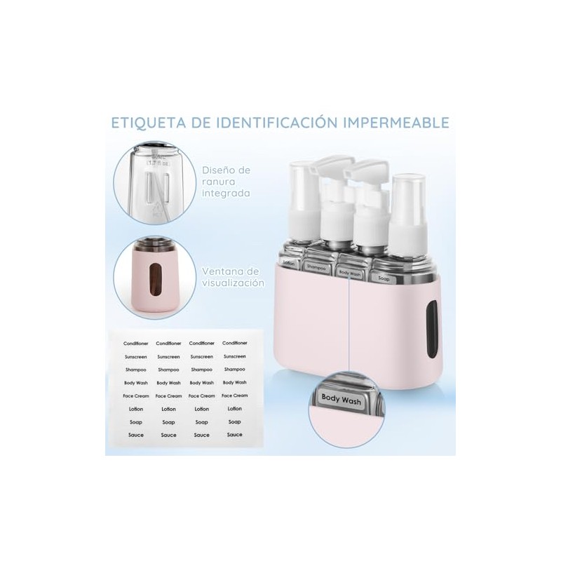 Juego de 8 Botellas de Viaje de Silicona, 4en1 Botella