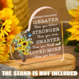 Always Remember You Are Braver Than You Think Inspirational Gift for Women Cheer up Sunflower Clear Acrylic Christmas Gift for Home Office Decor Positive Wall Plaque Gifts(Fresh Style,Mixed Color)