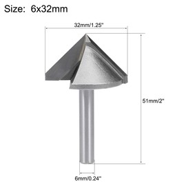sourcing map 90 Degree V-Groove Router Bit 32mm Dia with 6mm Shank, Titanium Steel Tipped V Grooving Bit (Gray)
