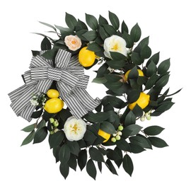 Summer Yellow Lemon Roses Wreath Front Door Artificial Spring Flowers Greenery Wreath Rustic Farmhouse Door Wreath