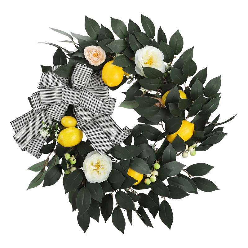 Summer Yellow Lemon Roses Wreath Front Door Artificial Spring Flowers
