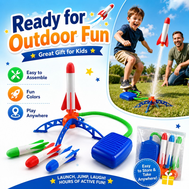 Air Powered Rocket Launcher Toy for Kids – Foot Pump