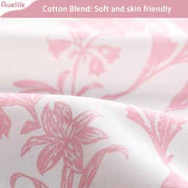 Awellife Pink Shower Curtain,Cotton Floral Cottagecore Spring Shower Curtain for Bathroom 72" W x 72" L