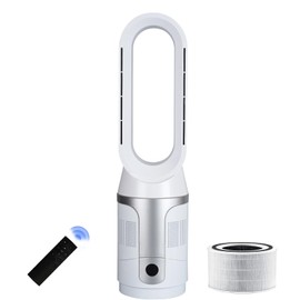 Bladeless Tower Fan and Air Purifier, True H13 HEPA Filter, 90° Oscillating Bladeless Fan with Remote and Touch control, 9H Timer, Floor Fans for Bedroom Home Office Use, Gold