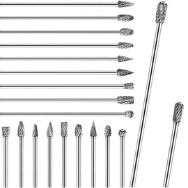 CraftyDream 20 Pcs Carbide Burr Set 1/8" Shank Rotary Tool Bits with Double Cut Design Fits Most Rotary Drill Die Grinder for DIY Woodworking Carving Engraving Drilling Grinding
