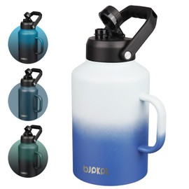 BJPKPK 1 Gallon Water Bottle with Handle, Large Dishwasher Safe 128oz Insulated Water Bottle, BPA Free Water Jug, Wide Mouth Metal Water Bottle with Anti-slip Bottom, Keep Cold & Hot,Sky