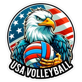 USA Volleyball Sport Sticker 4 Inch American Flag Patriotic Team - Waterproof Vinyl Decal for Laptop Water Bottle Car Tumbler - Durable Aesthetic Long-Lasting Stickers for Adults ID44990