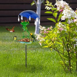 Bird Water Feeder, Metal Freestanding Birdbaths Bowl Outdoor, Separate Compartments Pet Feeding Supplies for Parrots Parakeet Macaws Budgies