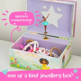 Ballerina Jewellery Box - Ballerina Gifts for Girls Age 4-6- Kids Jewellery Box with Spinning Ballerina - 15.2 x 11.8 x 8.9 cm