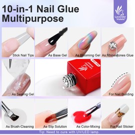 Lavender Violets 10 in One Gel Nail Glue and Prep Dehydrator Set 15ml for Acrylic Nails Tips Press on Nails Adhesive Bond Long Lasting Curing Needed A107+A111