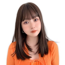 Bright Lara hf1780-CR Women's Wig, Medium, Full Wig, Semi-Long, Inner Color, Blonde Hair, With Bangs, Wig