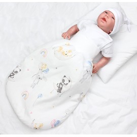 TupTam Baby Sleeping Bag with Wide Waistband Winter Sleeping Bag for Girls Boys Baby Sleeping Bag, Colour: Animals/Balloons/Moon, Size: 6-12 Months, Animals / balloons / moon
