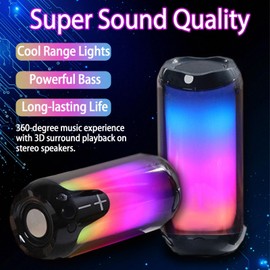 Bluetooth Wireless Speaker, LED Color Light Speaker, Outdoor Subwoofer for Party, Camping Black