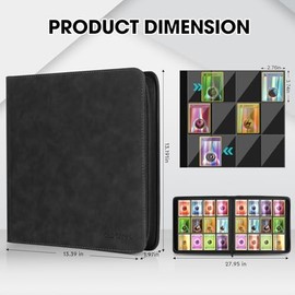 Trading Card Binder, 12 Pocket Card Album Folder Hold Up to 720 Cards, Premium and Durable Zipper Binder, Cards Holder Album for MTG, TCG, Baseball Cards, Football Cards, Game Cards (Black)