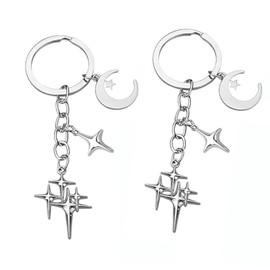 Shoyisenka 2 Pcs Moon Star Keychain, Car Key Keychain, Star Moon Pendant Keychain for Handbags Backpack Goth Punk Keychains (B)