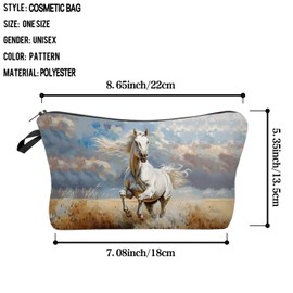Livel lhood White Horse Makeup Bag Cute Small Organizer Zipper Pouch Oil Painting Style White Horse Cosmetic Bag Birthday Present for Women