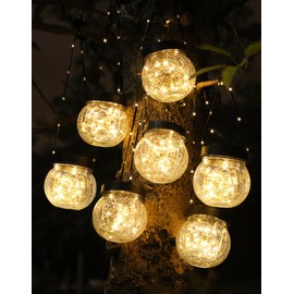 PARTPHONER Solar Lanterns Solar Lights Outdoor Waterproof 18-Pack, Solar Powered Hanging Lights Cracked Glass Hanging Globes for Christmas Decoration, Shepherd Hook, Garden Tree Ornaments