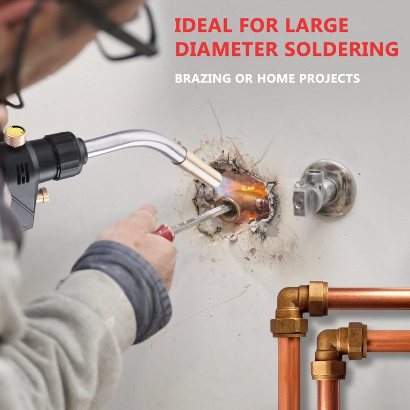 MAPP/MAP/PROPANE Gas Torch,Torch Head,Use Brazing, Copper Pipe Connection, Maximum Temperature