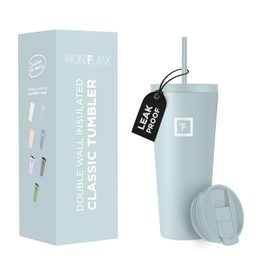 IRON °FLASK Classic Tumbler 2.0-2 Lids (Straw/Flip), Vacuum Insulated Stainless Steel Water Bottle, Double Walled, Drinking cup, Thermo Travel Mug - Morning Mist, 32 Oz