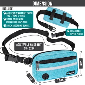 PetAmi Hands Free Dog Leash, Dog Running Leash Belt for Walking Jogging, Dog Waist Zipper Pouch Fanny Pack with Poop Bag Dispenser, Dual Padded Handle Bungee Leash for Small Medium Large Dogs, Single