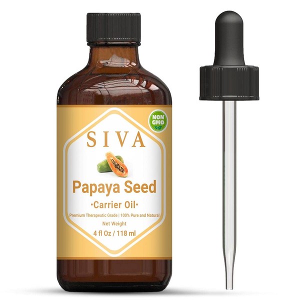 Siva Papaya Seed Oil 4 Fl Oz with Premium Glass Dropper – 100% Pure, Natural, Unrefined & Therapeutic Grade Cold Pressed Carrier Oil, Great for Youthful Skin, Smooth Hair, Body Massage & Aromatherapy