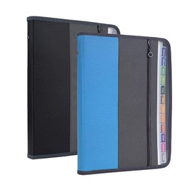 NAFY Expanding File Folders, 2Pack, 13 Pockets, A4 Letter Size, Portable Accordion, Zipper, Multicolor Labels, Office School Supplies, Black+Blue