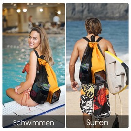 WANDF Swim Bag Mesh Drawstring Backpack with Wet Pocket for Swimming, Gym, and Workout Gear (Orange)