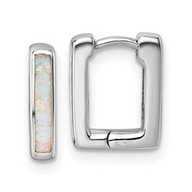 925 Sterling Silver Rhodium Plated Simulated Opal Square Hoop Earrings 11.65x2.55mm Wide 2.55mm Thick-Hoop Earring for Women