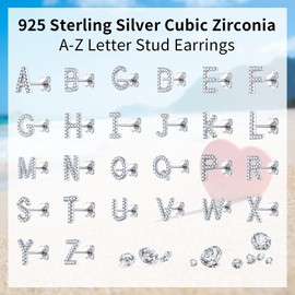 ChainsHouse 925 Silver Letter Stud Earrings A-Z Initial Alphabet Earrings Women Men Letter Earrings with Gift Box for Birthday Christmas, Cubic Zirconia Sterling Silver, Cubic Zirconia