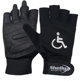 Shelly Wheelchair Gloves Real Leather Palm Gloves Mobility Padded Gloves Breathable, Fingerless Bike Gloves with Anti-Slip Grip Lightweight Cycling Gloves (Black, Medium)