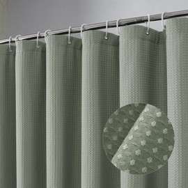 OVZME Stall Fabric Shower Curtain Set - 36x72, Waffle Weave 230GSM Heavy Duty Small Stall Shower Curtains for Narrow Stall Size, Machine Washable Bath Curtain with 12 Plastic Hooks, 36x72, Sage Green
