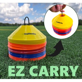 Vallerta Pro Disc Cones Set of 50 - Agility Training Cones with Carry Holder – Sports Practice Equipment for Soccer, Football, Basketball, Coaching, and Kids