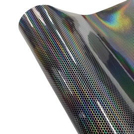 Gloss Honeycomb Holographic Laser Vinyl Car Wrap Air Release Decal Sticker Adhesive Film Sheet Roll (Black, 2FT x 5FT)