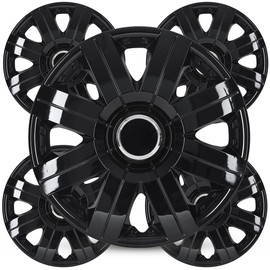 Winjet 15 inch Black Lacquer Universal Hubcaps Snap On Auto Tire Rim Replacement for 15 inch Wheels 15" Hub Caps Black Lacquer Wheel Rim Cover [Only Fit Iron Hub - Steel Wheel] Fits Most Cars