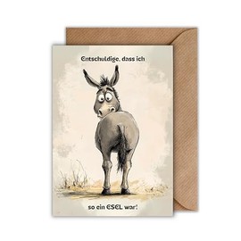 Apology Card with Envelope - Regret Card Donkey Animal Word Game Sorry Card Reconciliation (DIN A6)