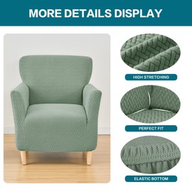 NILUOH Banquet Armchair Slipcover 1-Piece Stretch Chair Covers with Arms Jacquard Soft Accent Chair Cover Anti-Slip Arm Chair Covers Washable Chair Slipcovers for Living Room, Matcha Green