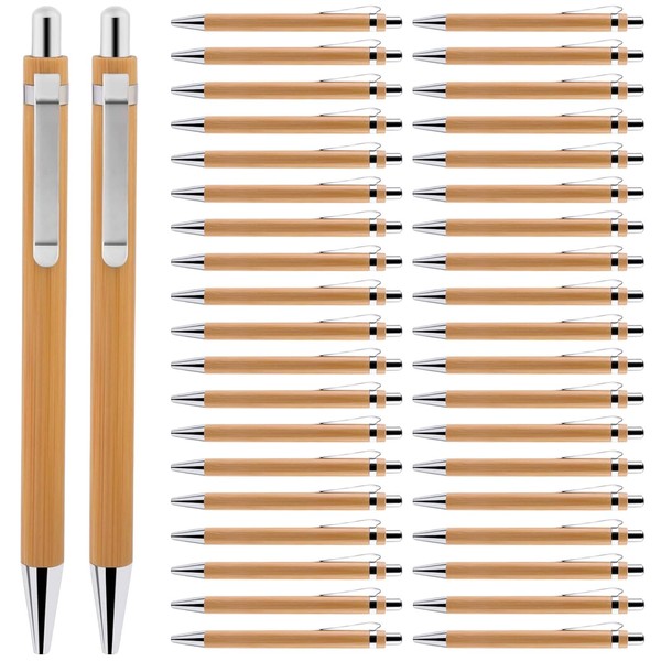 Wooden Ballpoint Pen: 40 Pieces Ballpoint Pen Set Reusable Set Writing Instrument Bamboo Wooden Ballpoint Pen Set Natural Plastic-Free for Everyday Office as Stylish Writing Instrument