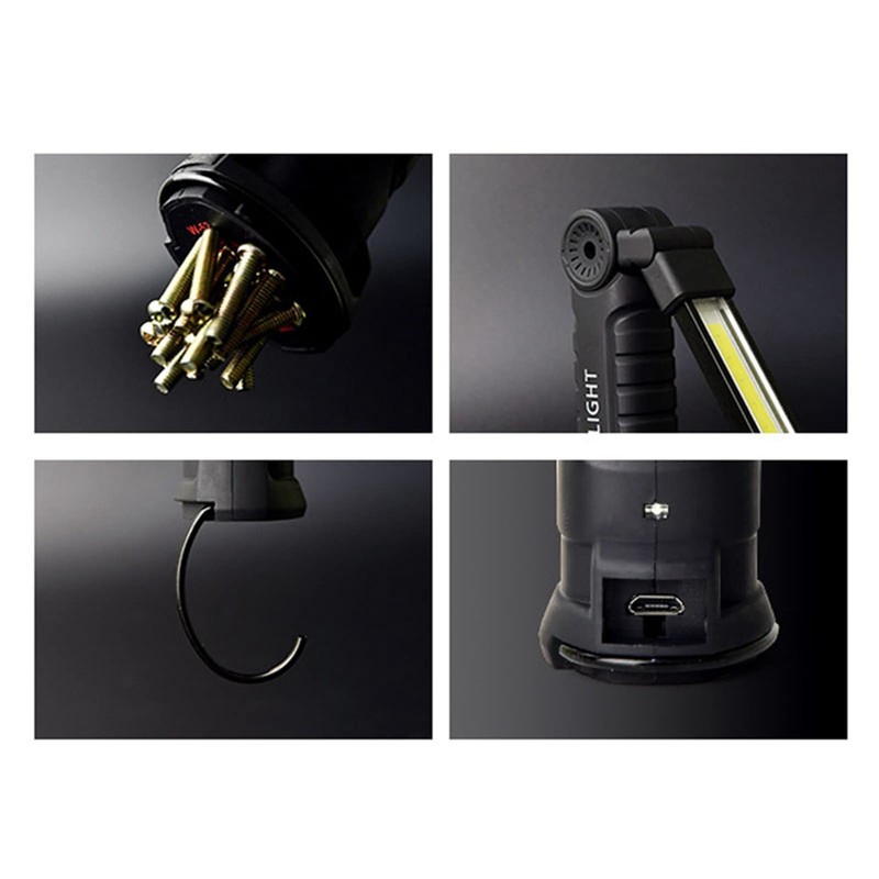 Walfront 360 Rotating Magnetic LED Flashlight USB Rechargeable Strong Light