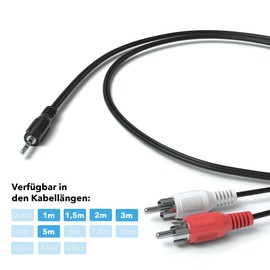 JAMEGA - 1 m RCA Audio Cable Stereo 3.5 mm Jack (Aux) to 2 x RCA Y Splitter RCA Cable Coaxial Cable Jack Cable for Amplifiers, Stereos, Hi-Fi Systems and much more