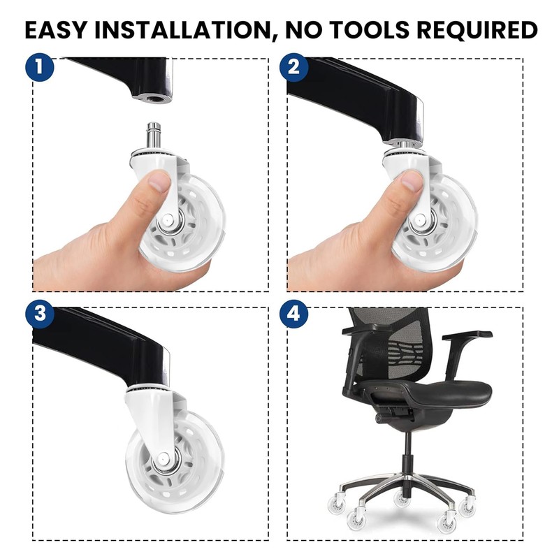 Office Chair Wheels - Set of 5 Rollerblade-Style Casters, Smooth
