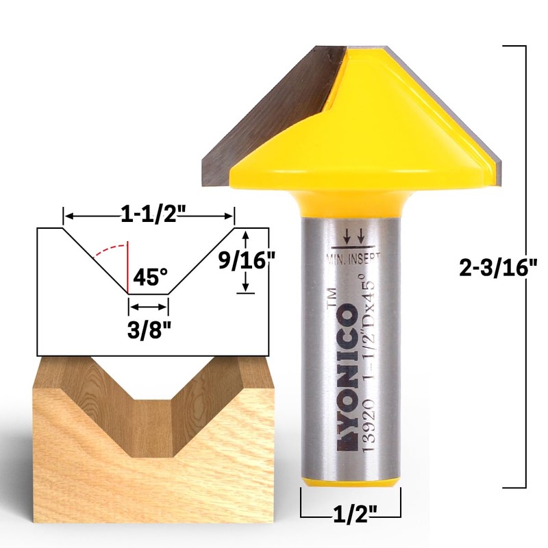 Yonico V Groove Flat Bottom Router Bit 1-1/2-Inch Diameter 45